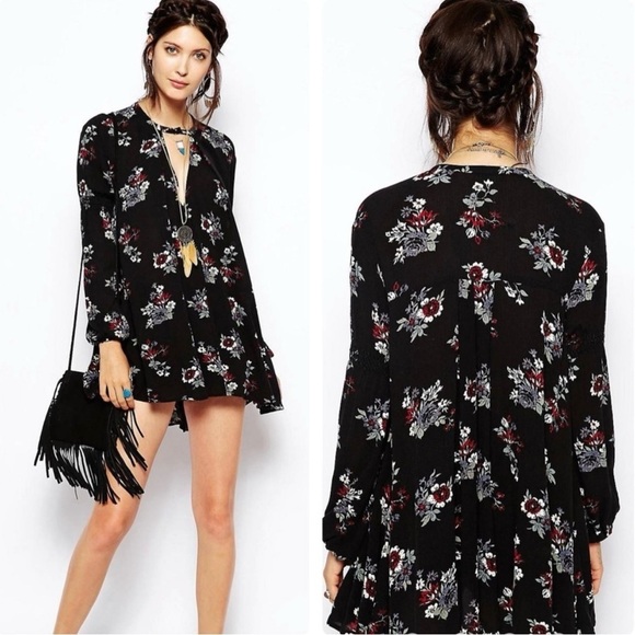 Free People Dresses & Skirts - Free People Swing Out Of It Black Floral Dress Small